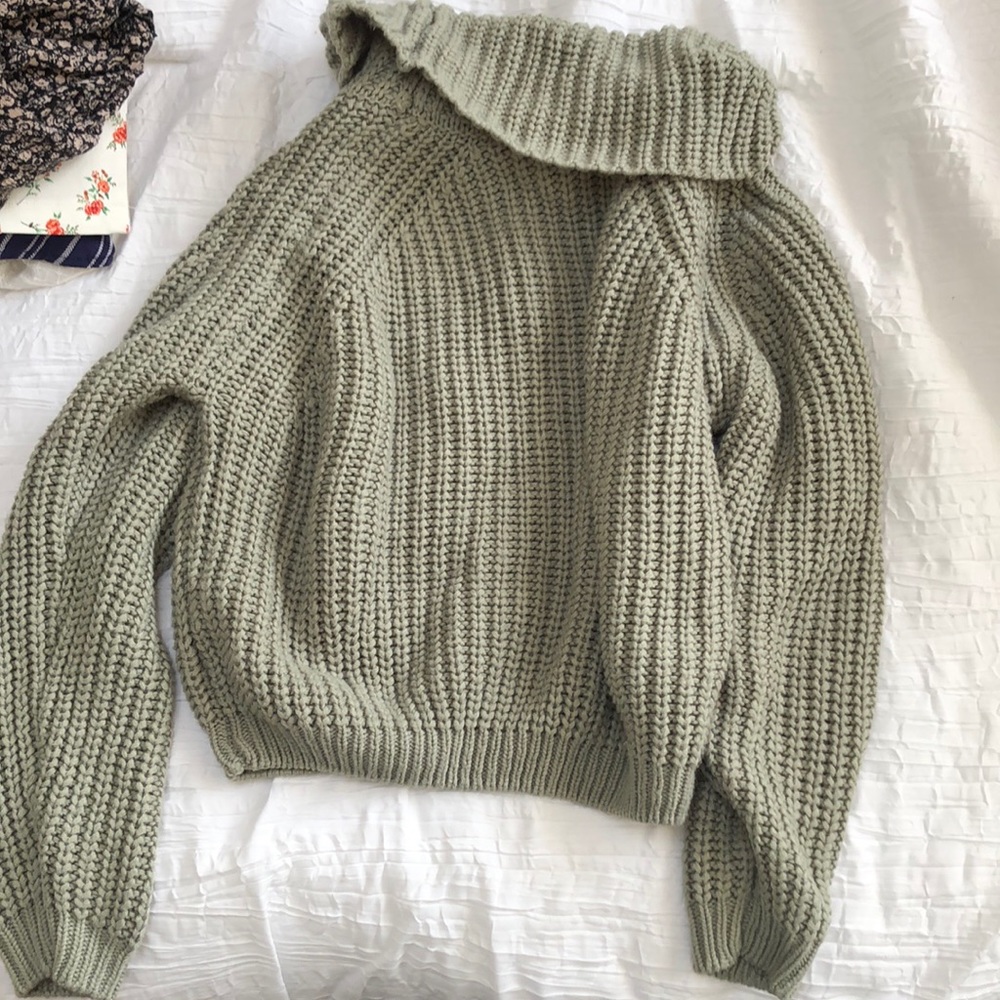Greenish grey mock turtle neck sweater